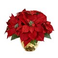 Nearly Naturals Poinsettia Artificial Arrangement in Golden Vase 1963